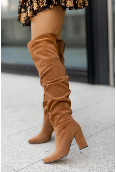 Chunky heel over the knee suede boots best sale